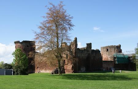 The entrance to Bothwell Castle with the circular donjon on the left