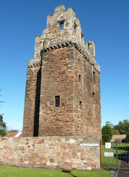 Preston Tower showing the newer lighter stone a the top of the tower
