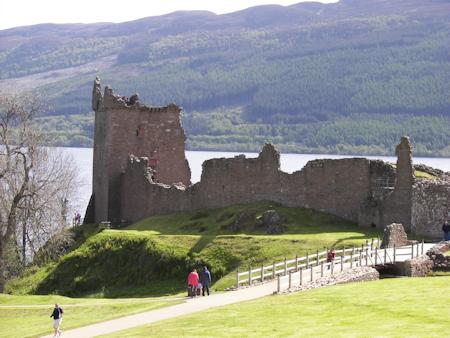Longer distance view of the castle and the loch